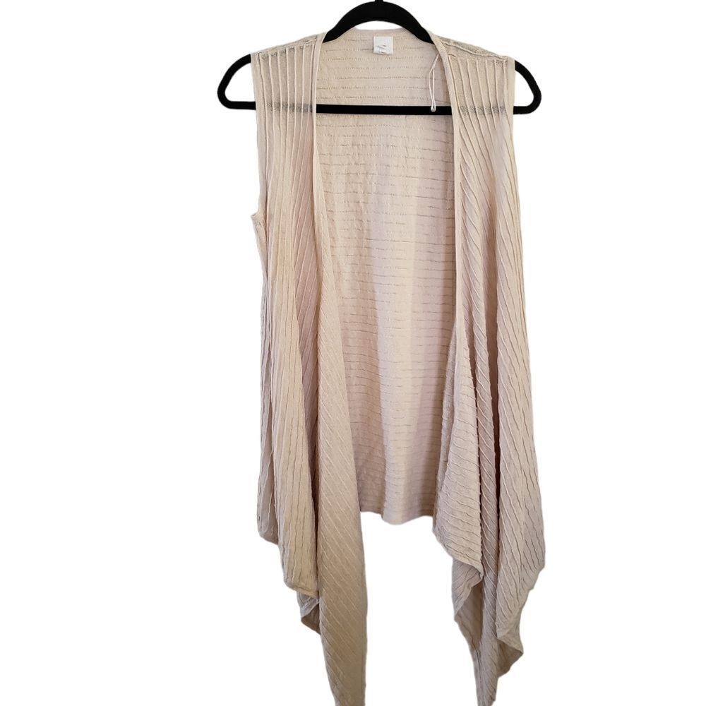 J Jones New York Sleeveless Open Front Texture Fabric Linen Blend Cardigan Large